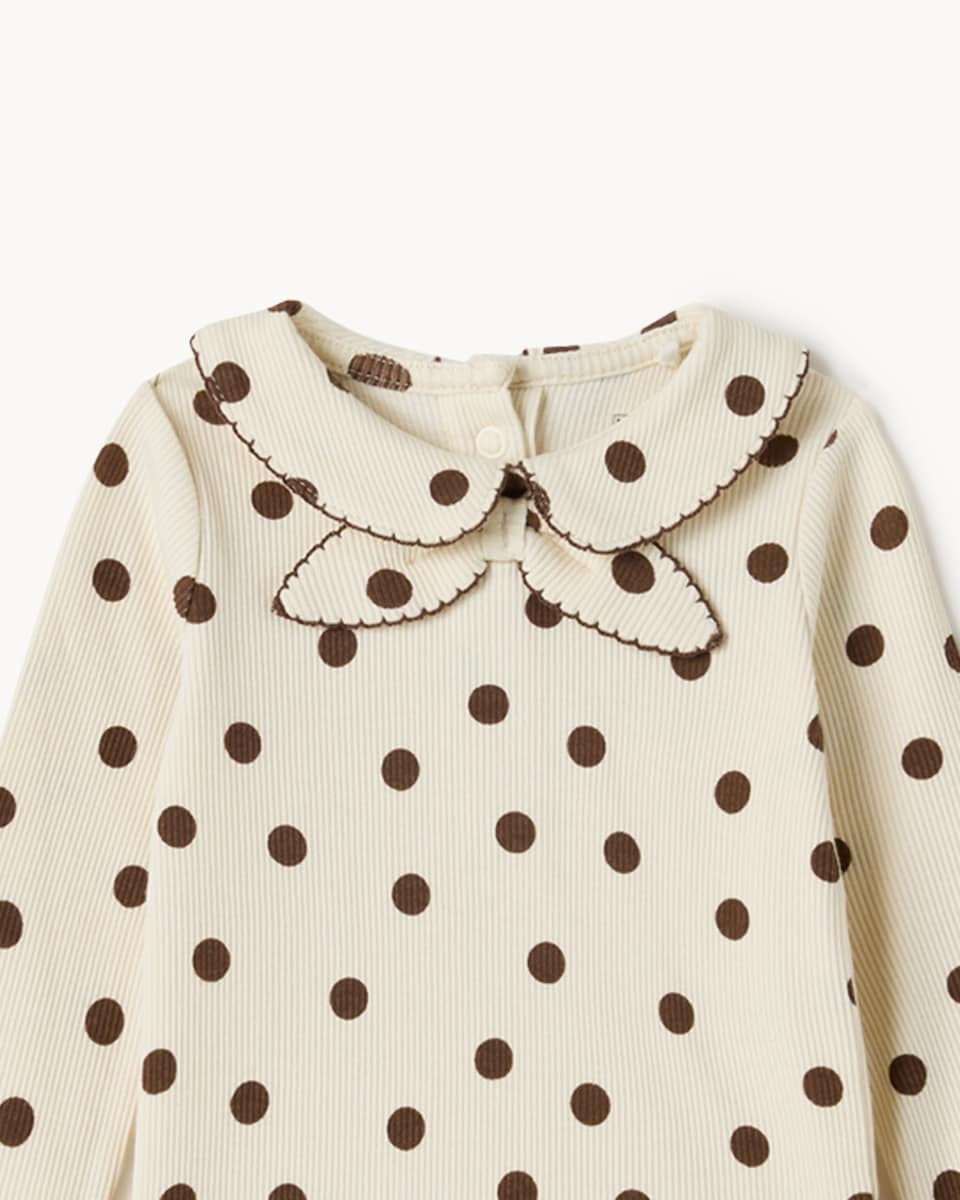 image 1 of F&F Baby Polka Dot Top, Leggings and Faux Fur Gilet in Brown