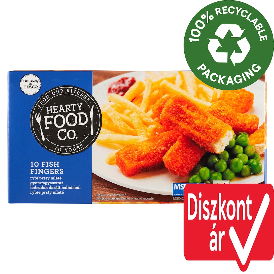 Hearty Food Co. gyorsfagyasztott, panírozott, elősütött halrudak darált tengeri halakból 250 g