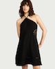 image 1 of F&F Crochet Detail Beach Dress with Linen in Black