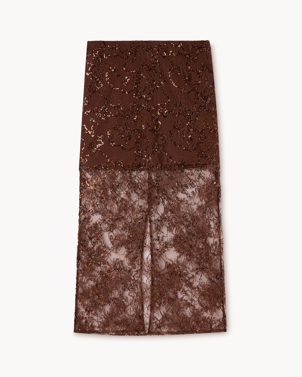 image 1 of F&F Beaded Lace Co-ord Midi Skirt in Chocolate