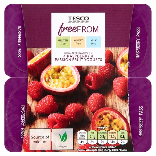 Tesco Free From Raspberry Passion Fruit Yogurt 4X100g Tesco Groceries