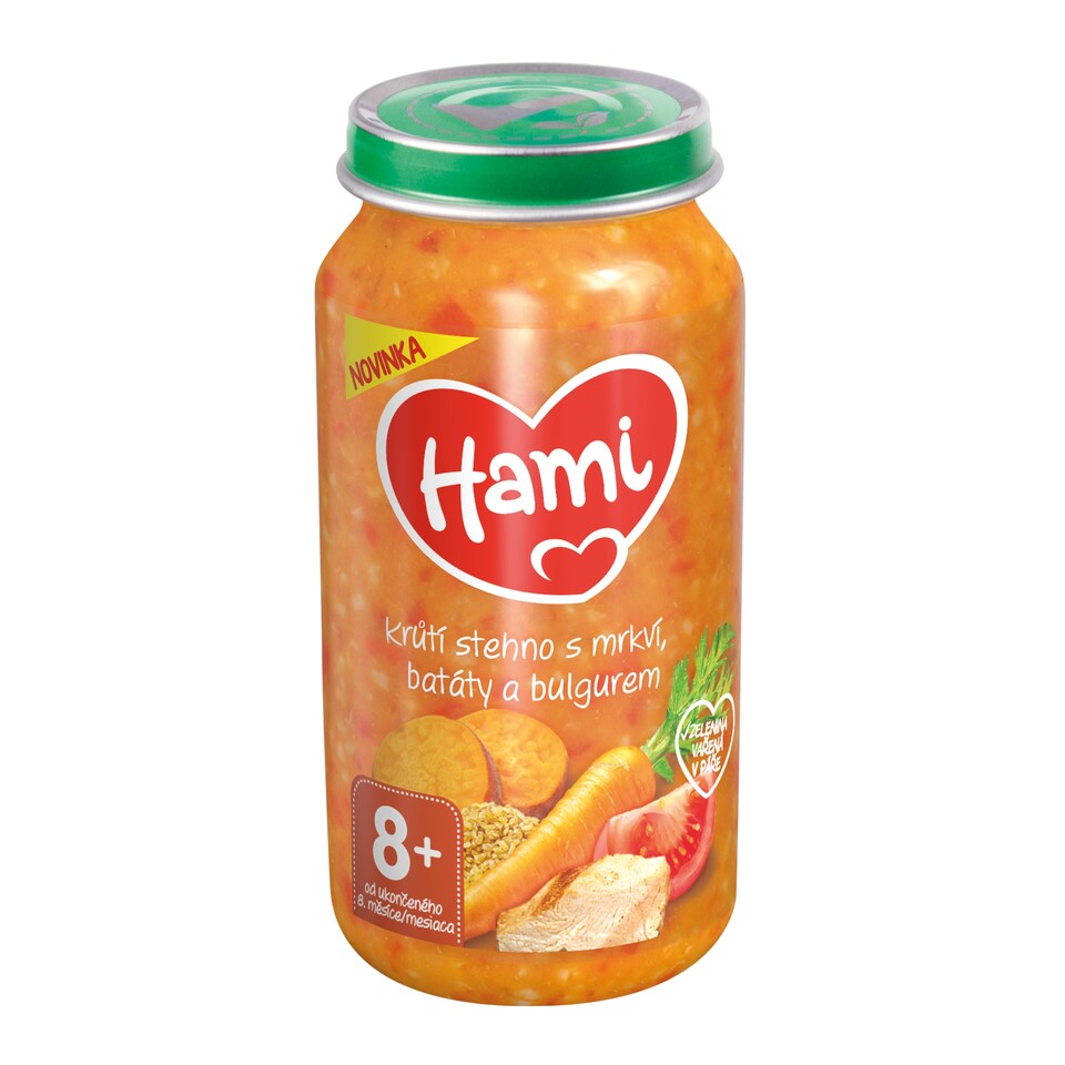 Obrázek 1 pro produkt HAMI masozeleninový příkrm Krůtí stehno s mrkví, batáty a bulgurem 250g