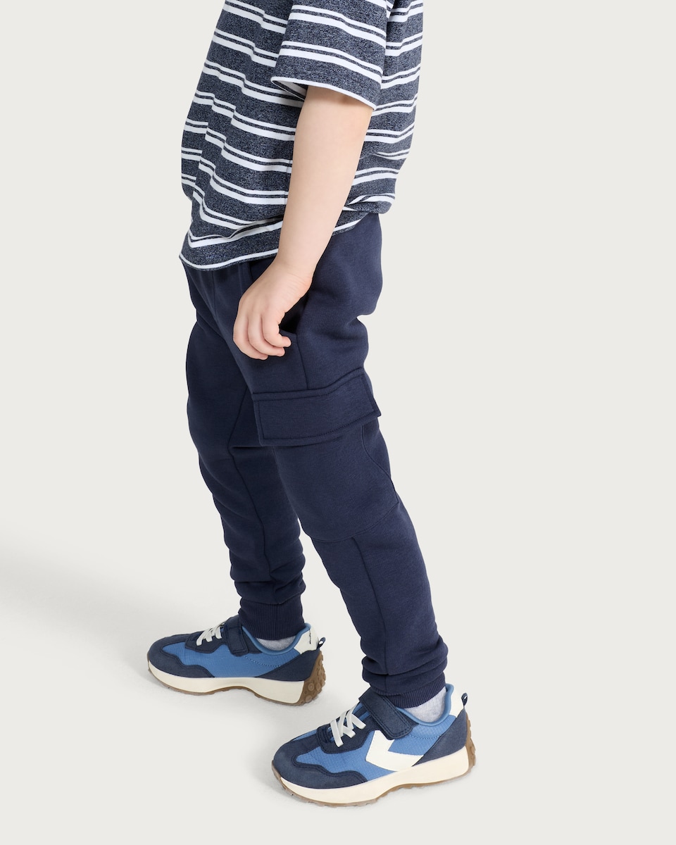 image 1 of F&F Boys Cotton Rich Cuffed Cargo Joggers in Navy