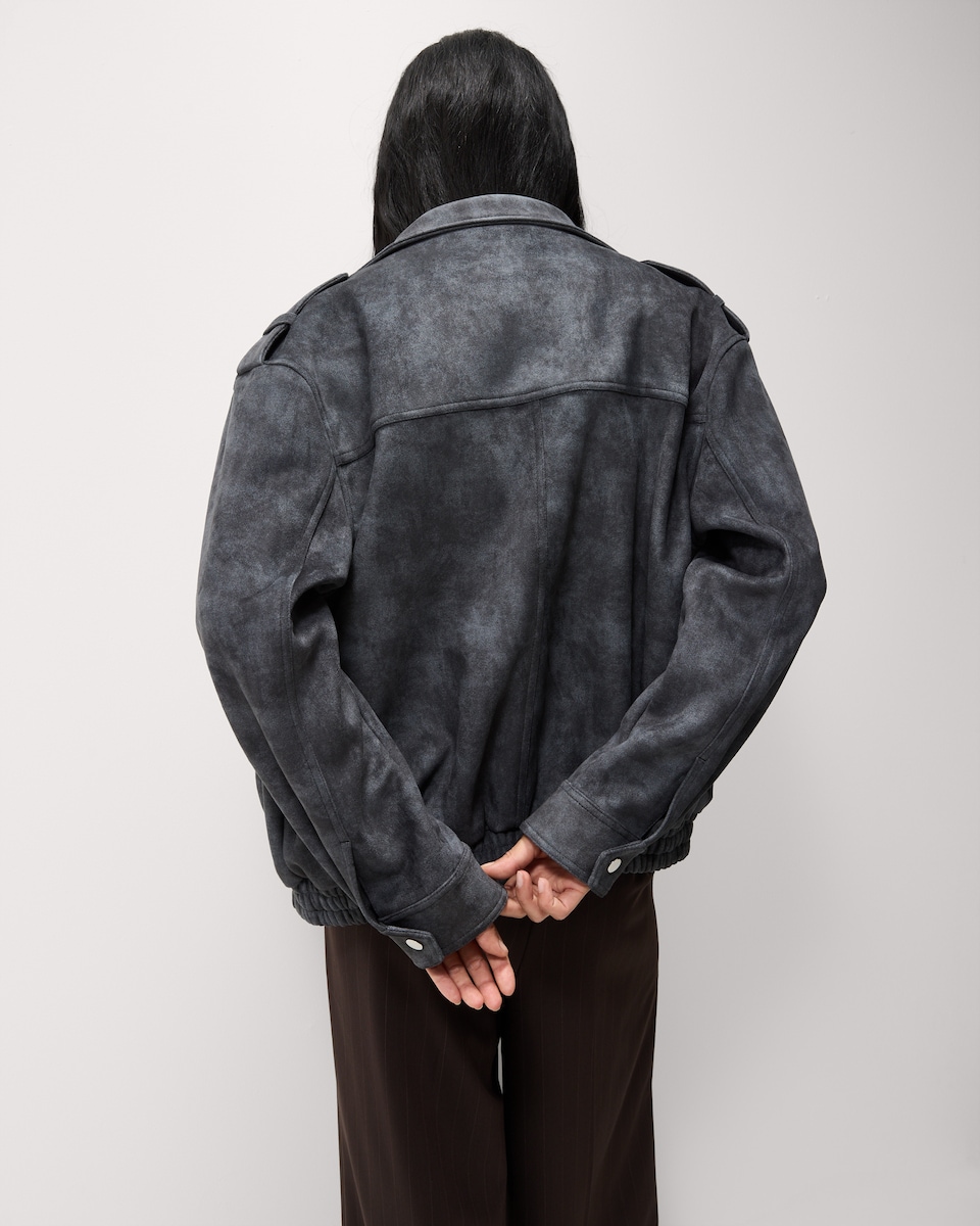 image 1 of F&F Faux Suede Funnel Neck Jacket in Grey