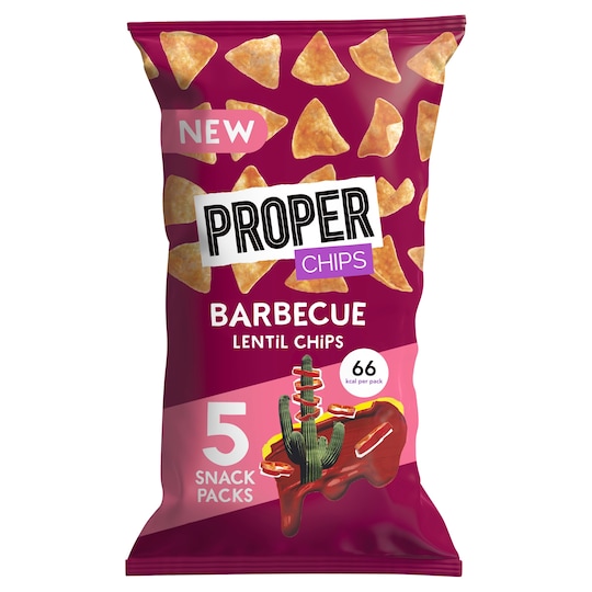 Proper Chips Bbq Lentil Chips 5X14g Tesco Groceries