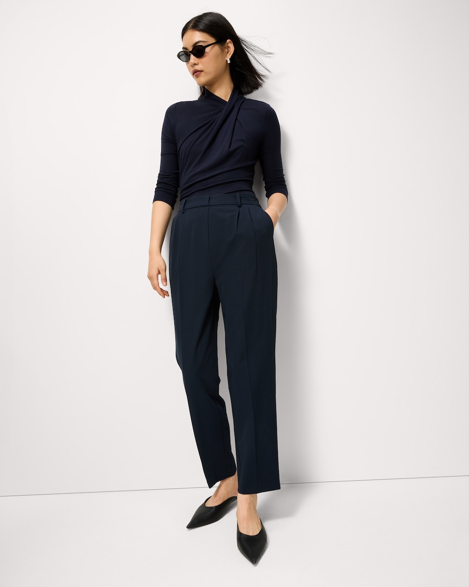 image 1 of F&F Double Pleated Tapered Trousers in Navy