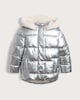 image 5 of F&F Girls Metallic Shower Resistant Puffer Jacket in Silver