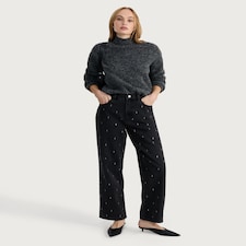 F&F Diamanté Embellished Wide Leg Jeans in Black