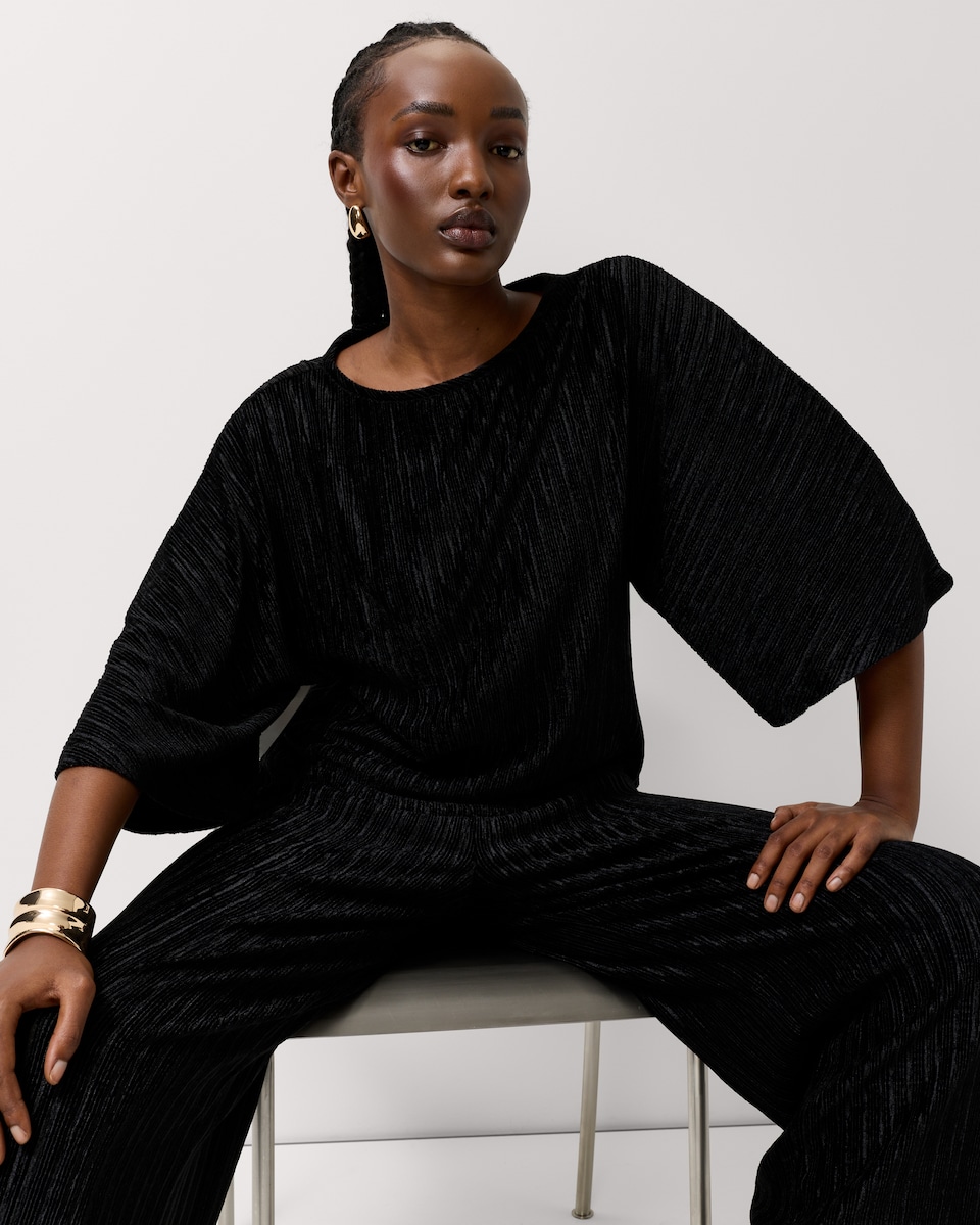 image 1 of F&F Velvet Textured Top in Black