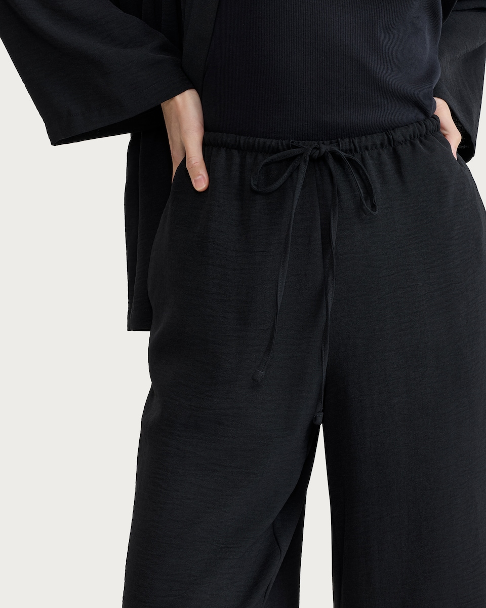 image 1 of F&F Wide Leg Drawstring Co-ord Trousers in Black