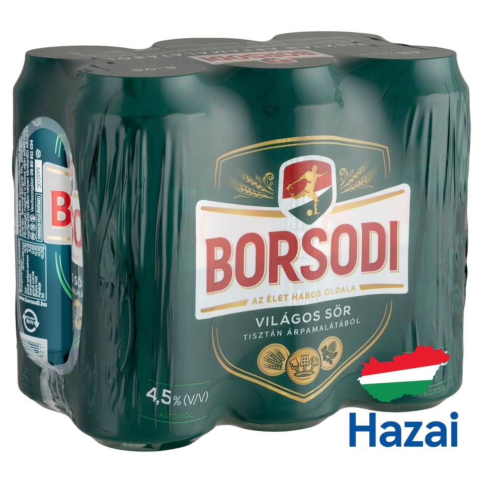 Borsodi világos sör 4,5% 6 x 0,5 l
