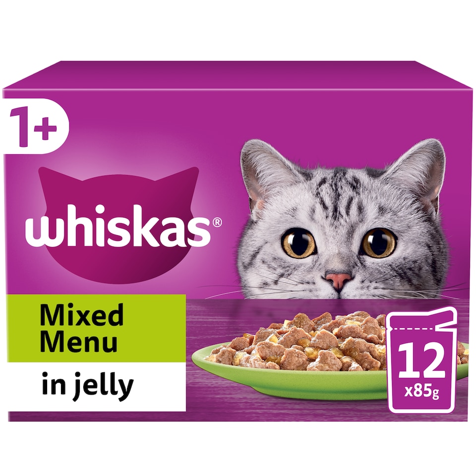 image 1 of Whiskas Adult Wet Cat Food Pouches Mixed Menu in Jelly 12x85g