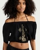 image 3 of F&F Cotton Rich Embroidered Beach Blouse in Multi Black
