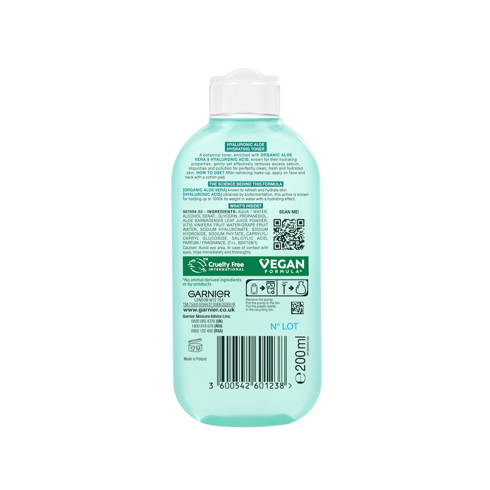 image 1 of Garnier Hyaluronic Aloe Toner 200ml