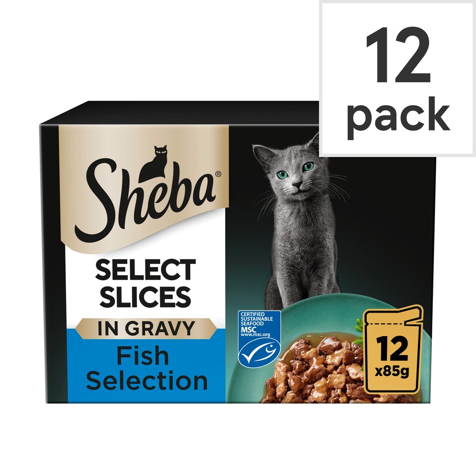 image 1 of Sheba Select Slices Wet Cat Food Pouches Fish in Gravy 12x85g