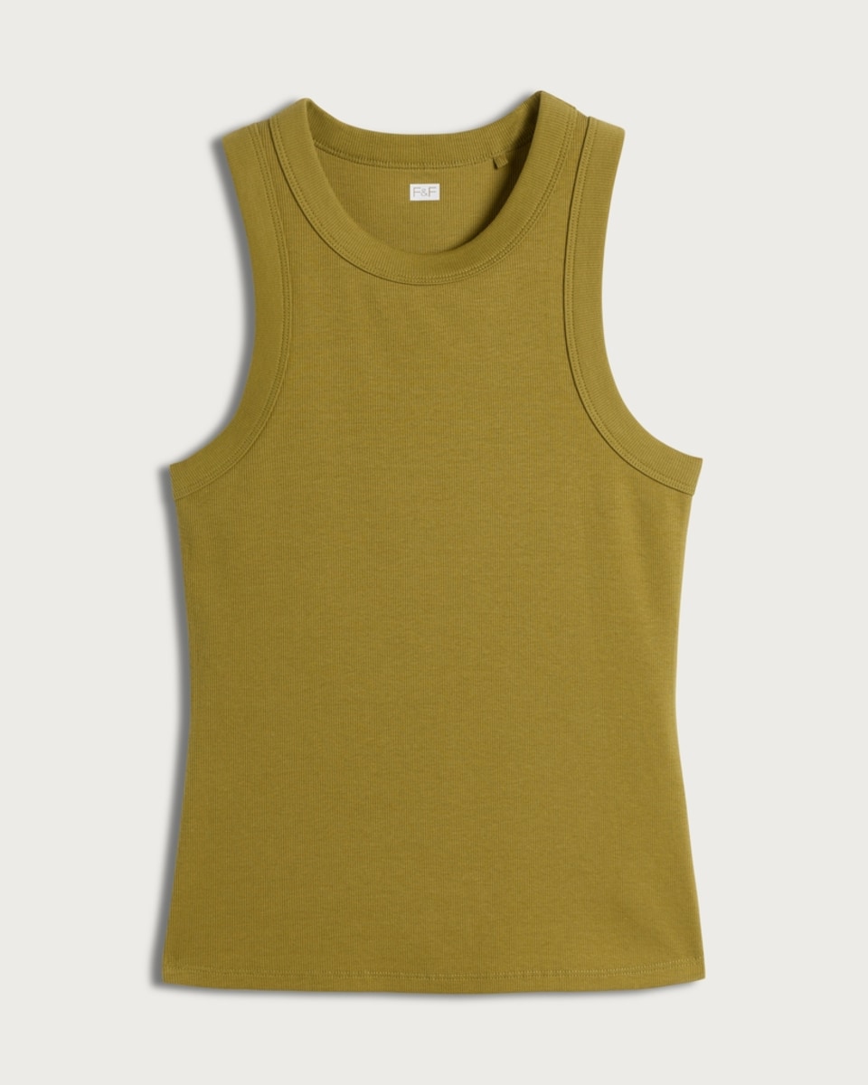 image 1 of F&F Cotton Rich Ribbed Racerback Vest in Green