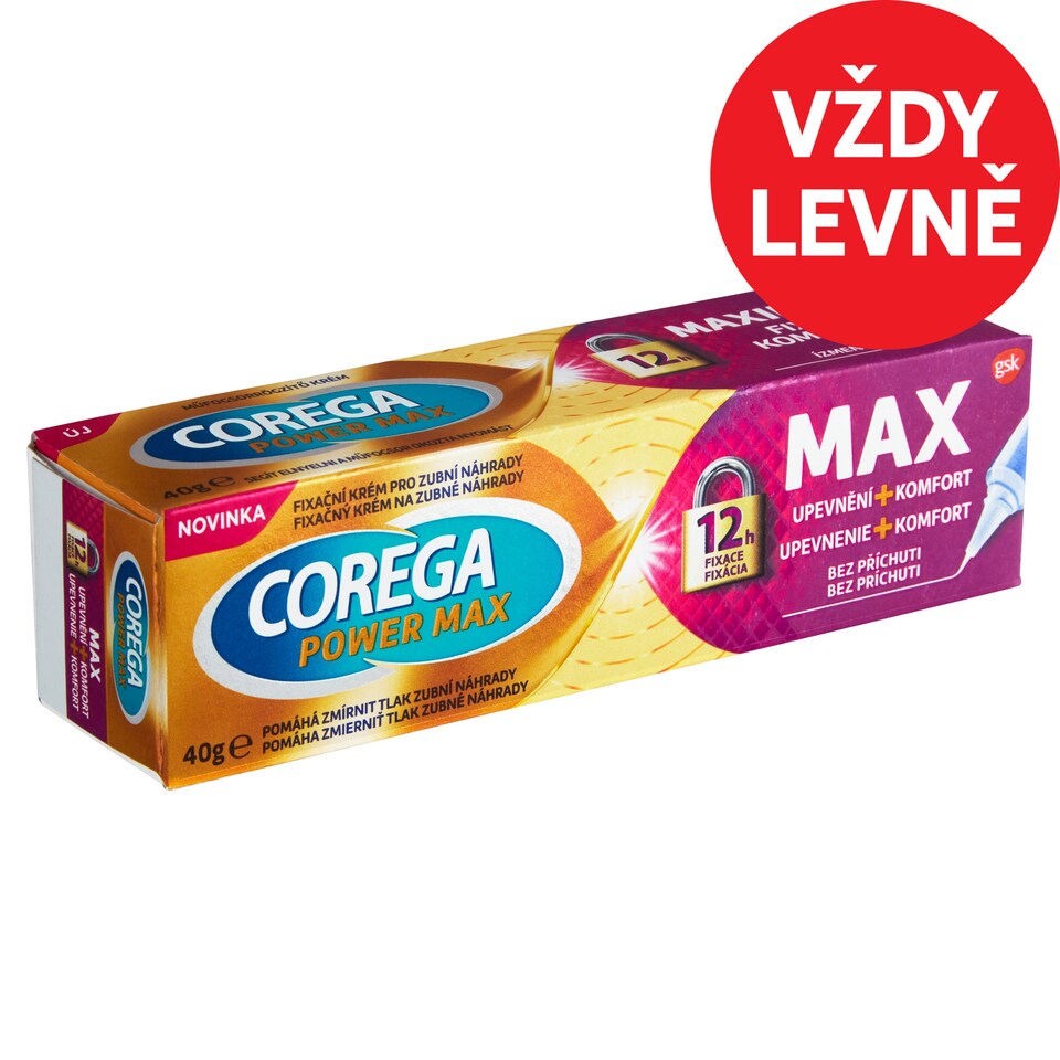 Obrázek 1 pro produkt Corega Fixační krém Max Upevnění + Komfort pro ochranu dásní před podrážděním, 40g