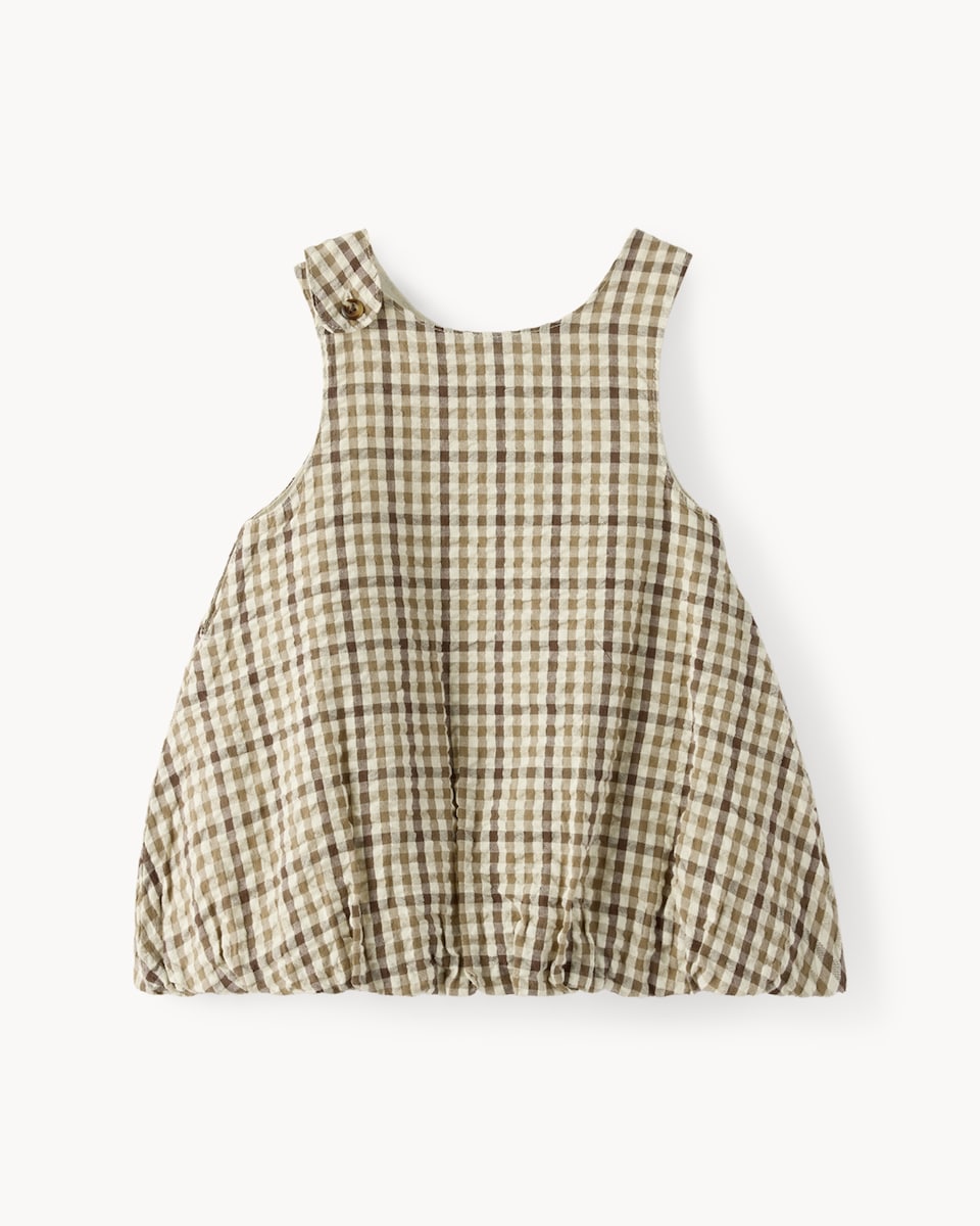 image 1 of F&F Baby Textured Checked Dress, Bodysuit and Tights Set in Tan