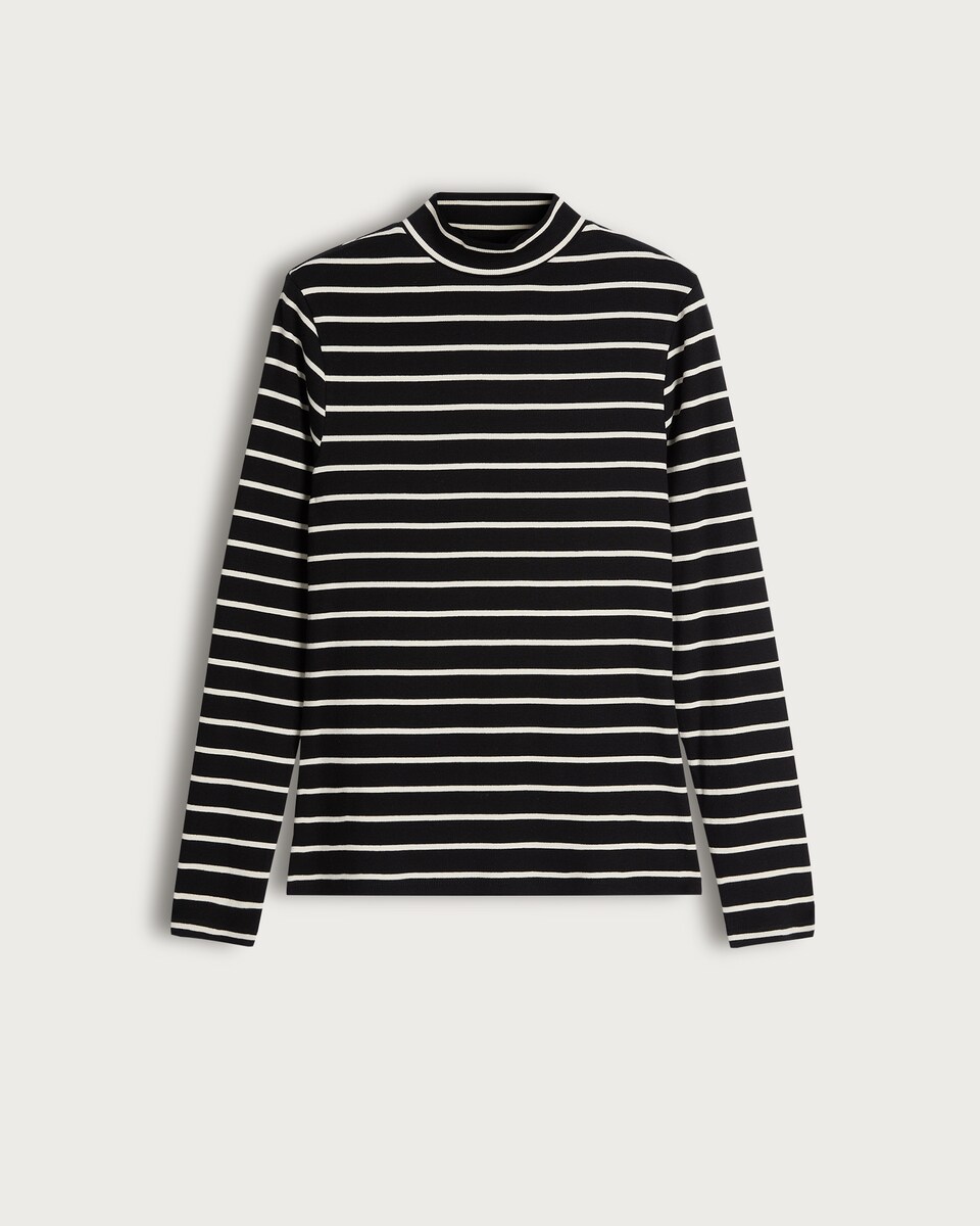 F&F Cotton Rich Stripe Print High Neck Top in Multi Black White