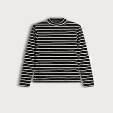 F&F Cotton Rich Stripe Print High Neck Top in Multi Black White