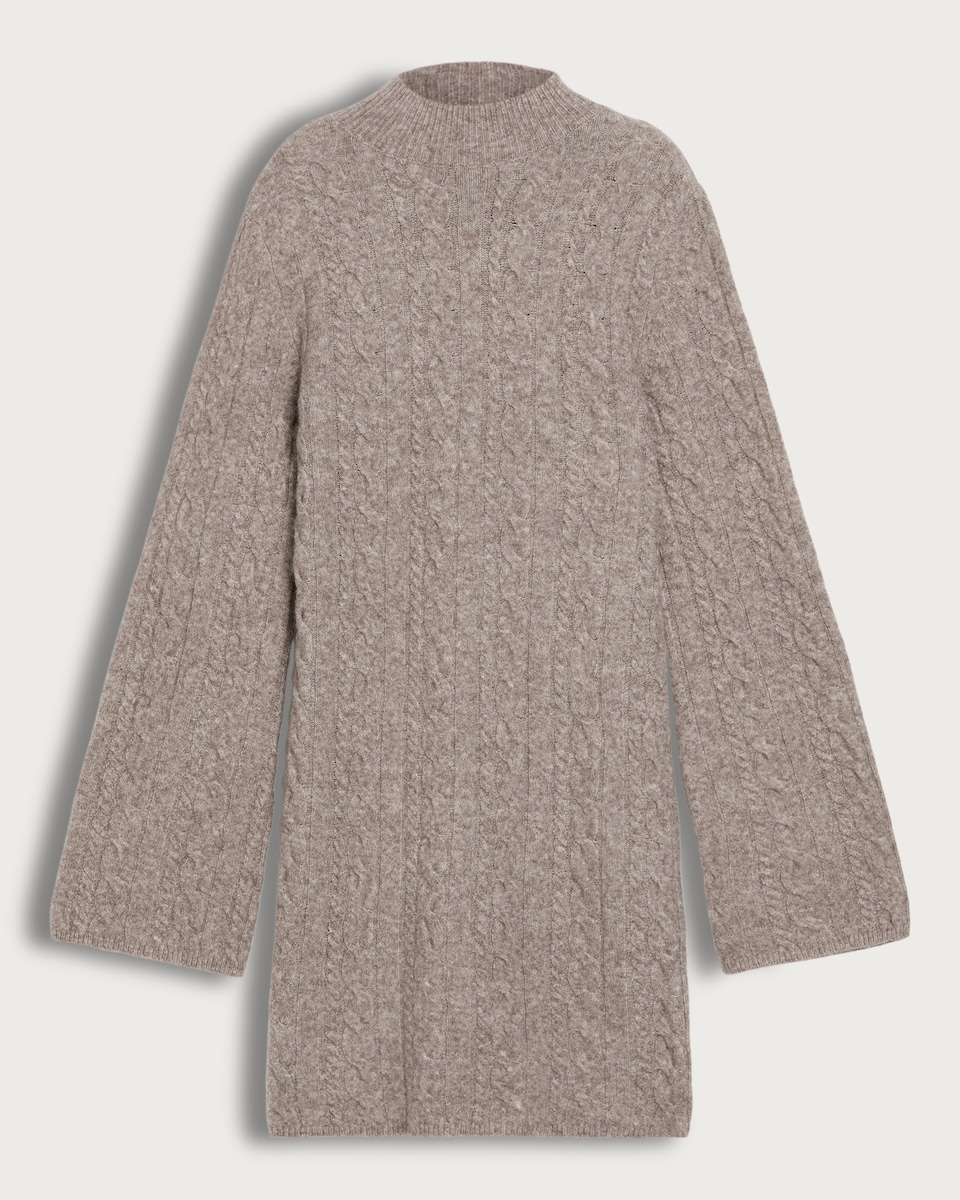 F&F Cable Knit Fit and Flare Dress with Wool in Mink