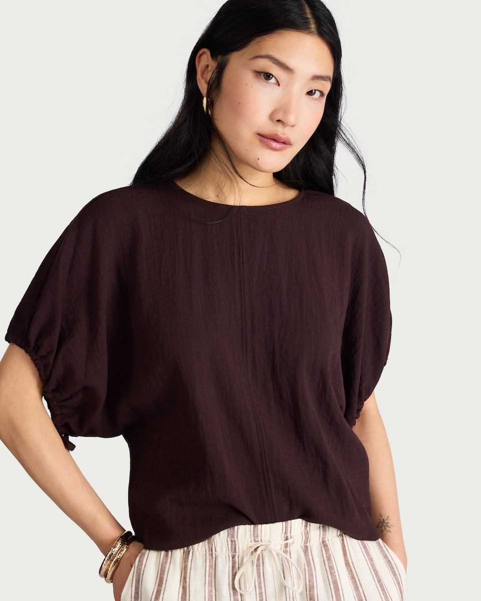 image 1 of F&F Textured Batwing Top in Brown