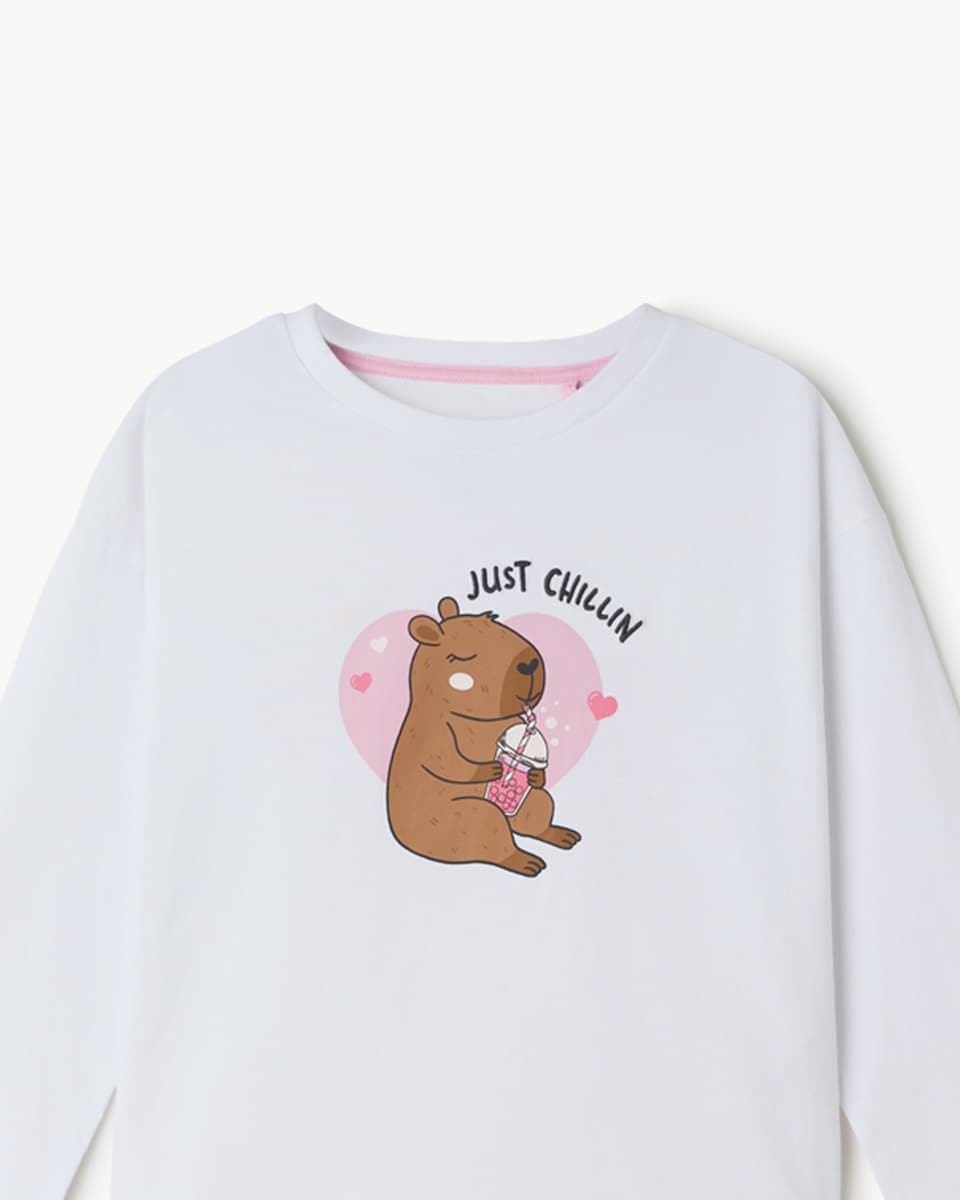 image 1 of F&F Girls Pure Cotton Capybara Pyjama Set in Pink