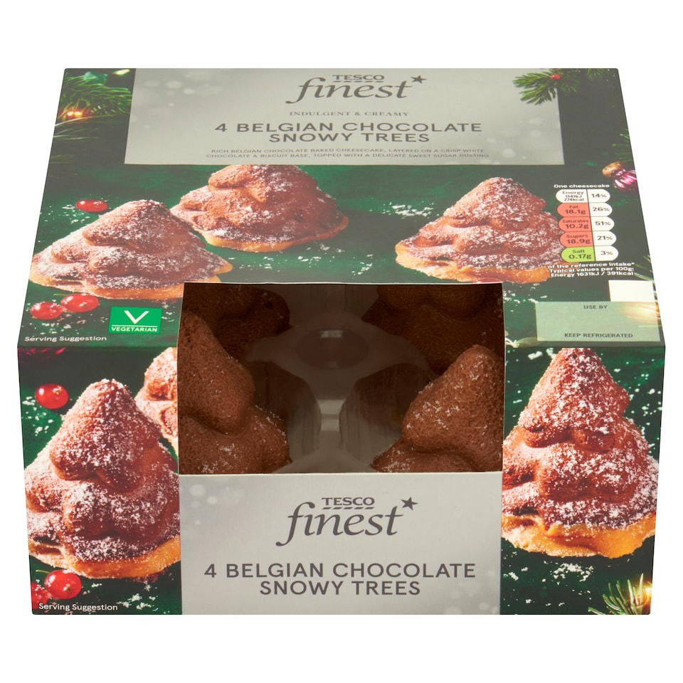 Tesco Finest 4pk Belgian Chocolate Snowy Cheesecake Trees 280g