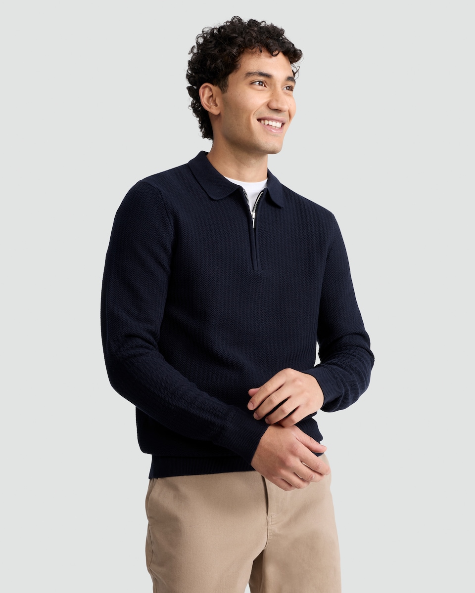image 1 of F&F Pure Cotton Herringbone Textured Jumper in Navy