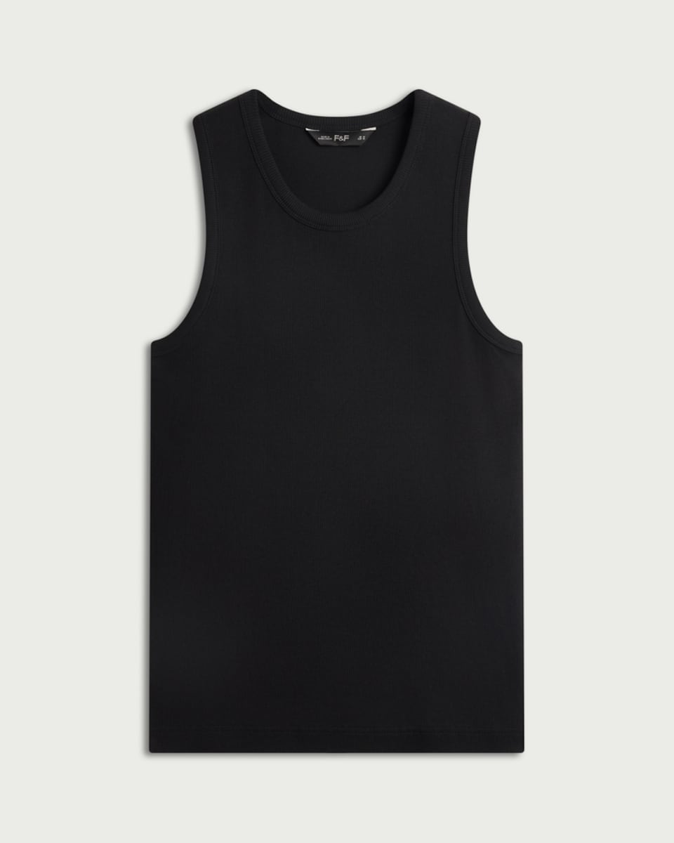 image 1 of F&F Cotton Rich Ribbed Vest in Black