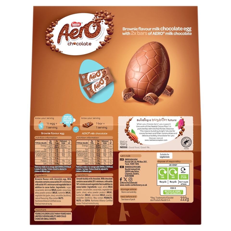 image 1 of Aero Brownie Flavour Milk Chocolate Egg with 2 Bars 222g