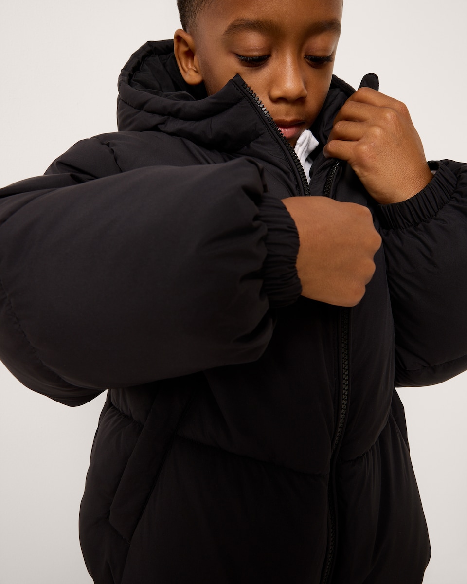 image 1 of F&F Girls Shower Resistant Hooded Padded Coat in Black
