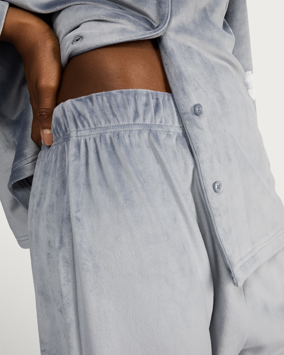 image 1 of F&F Velour Pocket Front Pyjama Set in Blue