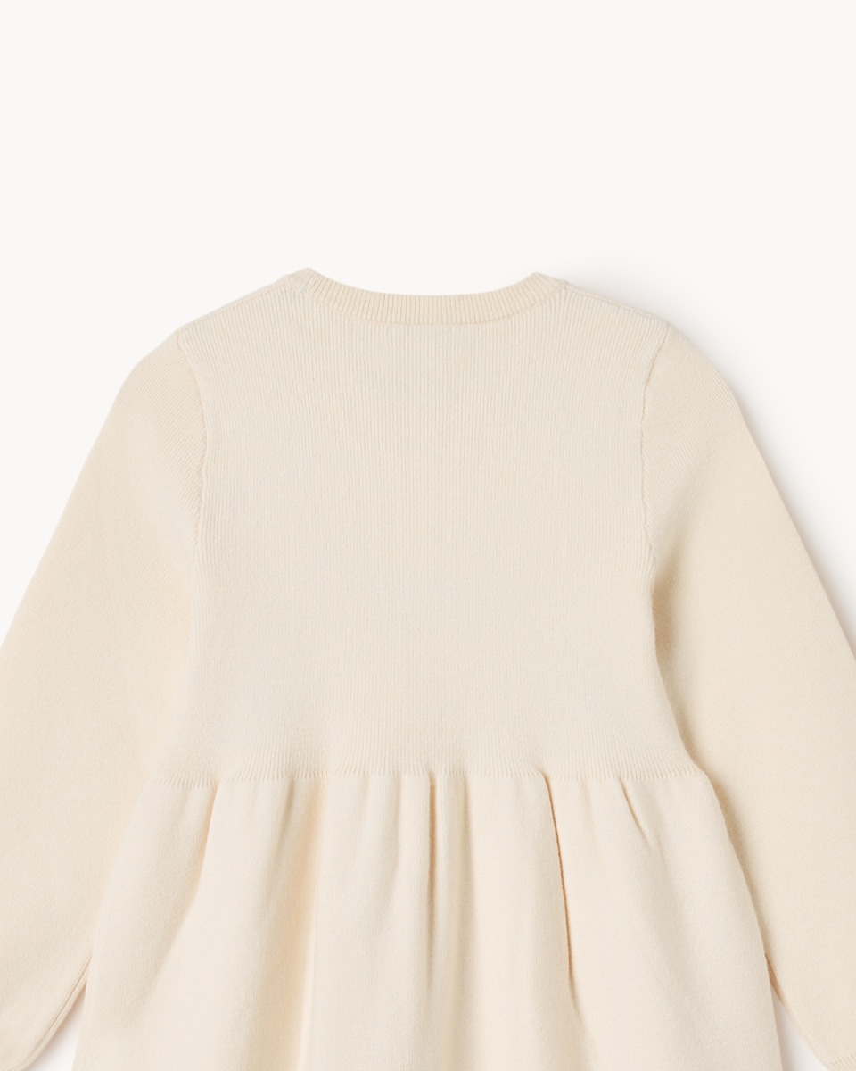 image 1 of F&F Girls Knitted Bow Dress in Gold