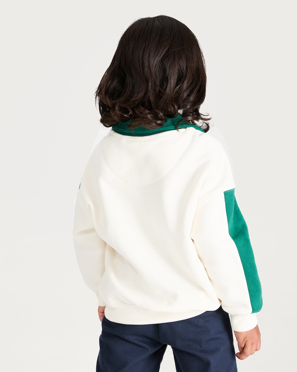 image 1 of F&F Boys Cotton Rich Athletics Dept Slogan Rugby Sweatshirt in Cream