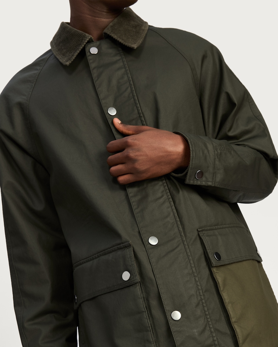 image 1 of F&F Corduroy Collar Shower Resistant Barn Jacket in Khaki