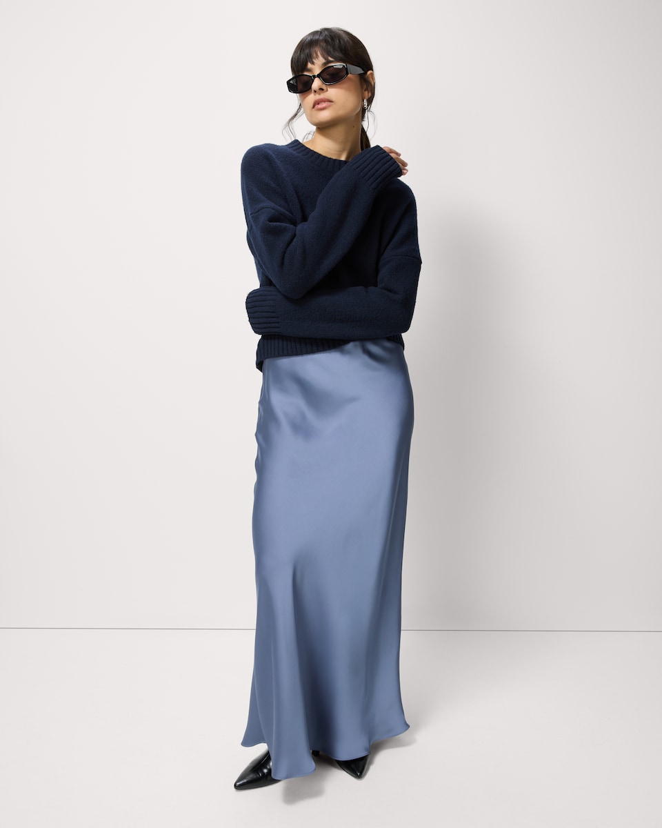 image 1 of F&F Satin Midi Slip Skirt in Blue