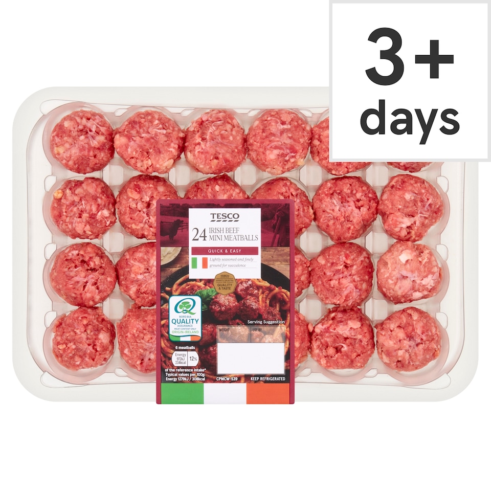 Tesco 24 Irish Beef Mini Meatballs 408g