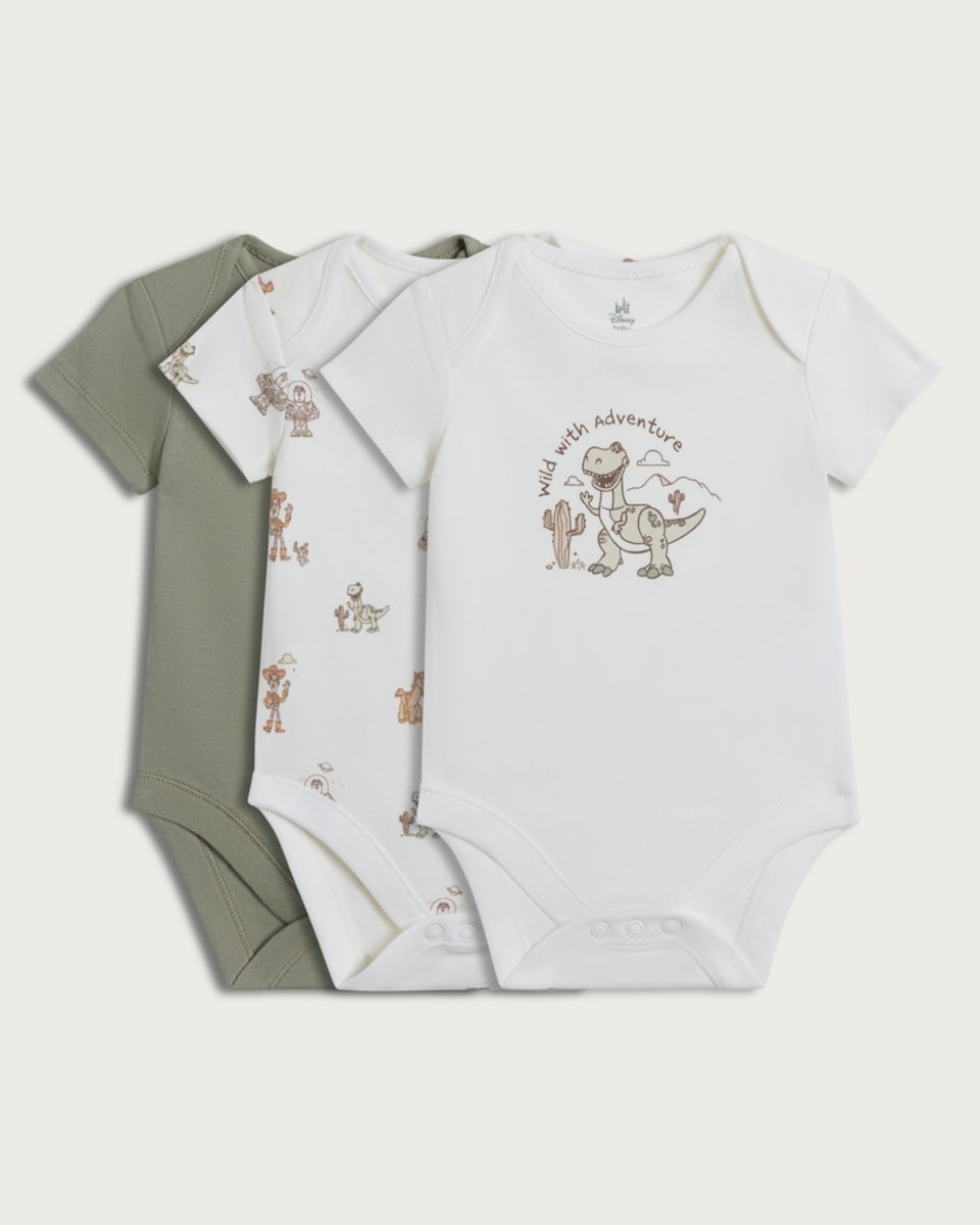 Disney Toy Story 3-Pack Pure Cotton Short Sleeved Bodysuits in Green