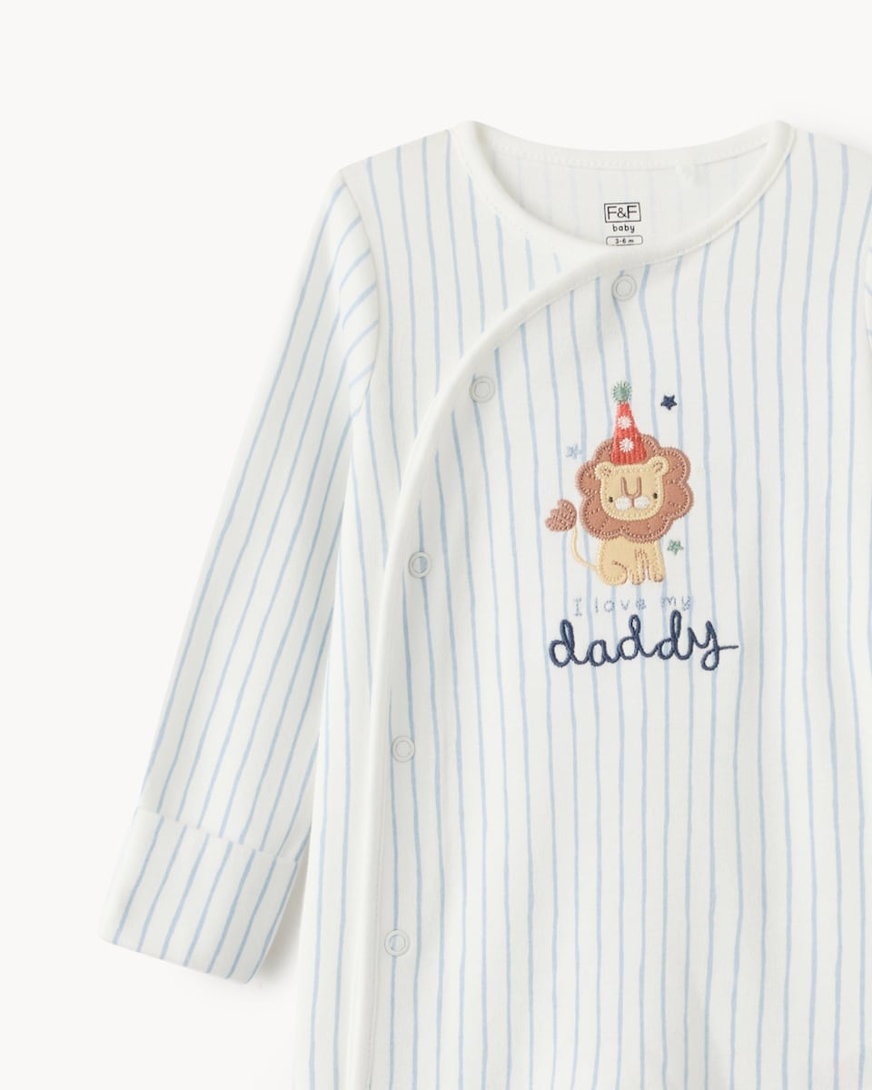 image 1 of F&F Baby Pure Cotton Striped I Love My Daddy Sleepsuit in White