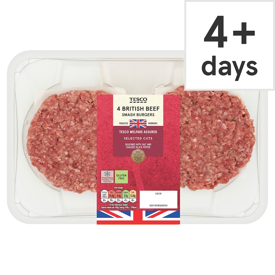 Tesco 4 Smash Burger 340g