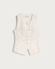 image 4 of F&F Boucle Textured Faux Pearl Button Belted Waistcoat in Cream