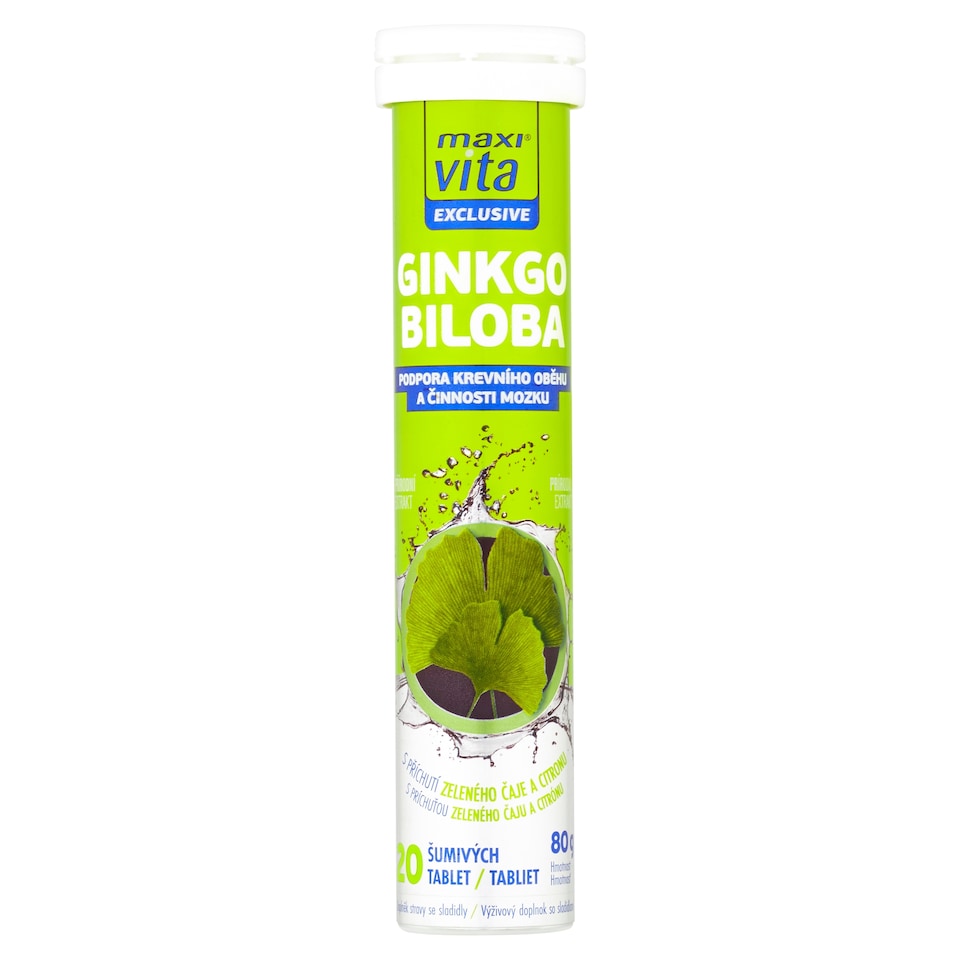 obrázok 1 z Maxi Vita Exclusive Ginkgo biloba s príchuťou zeleného čaju a citrónu 20 šumivých tabliet 80 g