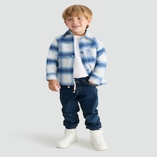 F&F Boys Brushed Check Print Shacket in Blue