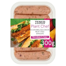 Tesco Plant Chef 6 Caramelised Onion Meat-Free Bangers 300g