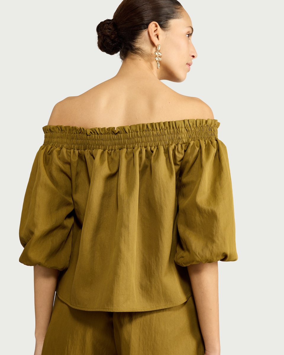 image 1 of The F&F Edit Lyocell Blend Bardot Co-ord Top in Olive