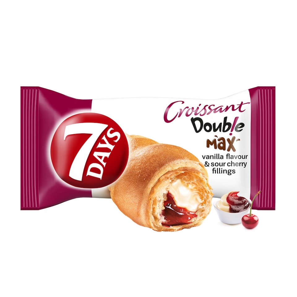 7 Days Croissant Double s náplňami s vanilkovou príchuťou a s višňami 80 g