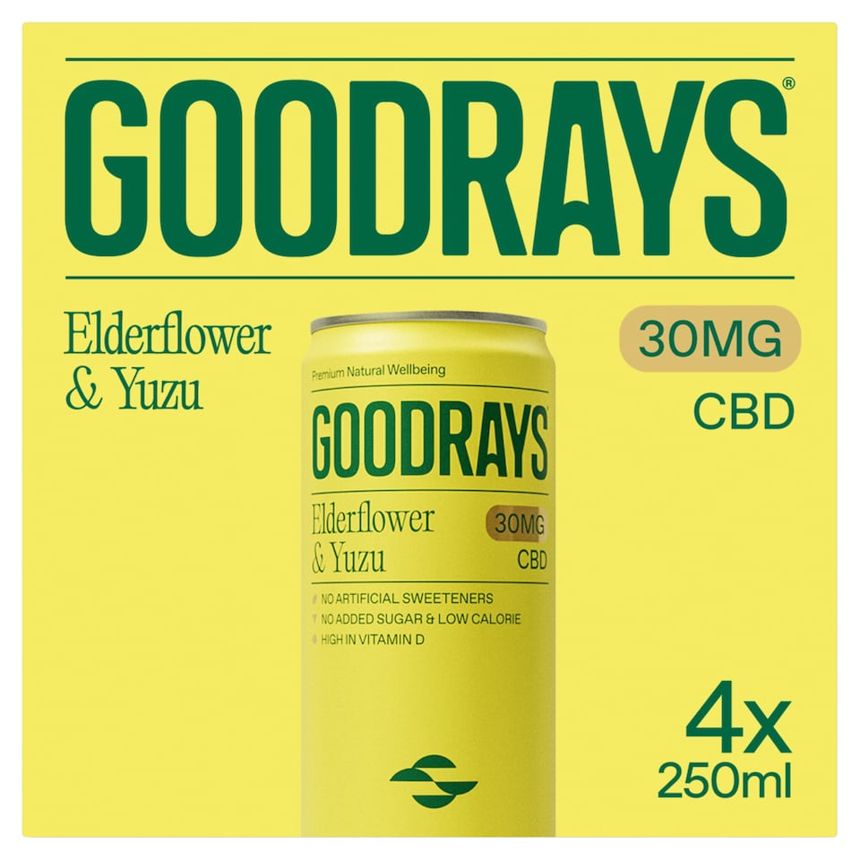 image 1 of Goodrays Natural Cbd Elderflower & Yuzu Drink 4 X 250Ml