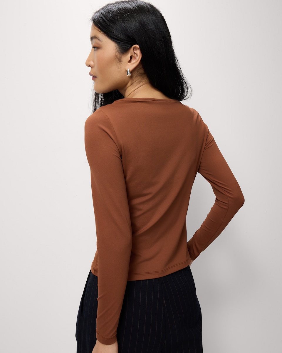 image 1 of F&F Polyamide Slash Neck Top in Brown