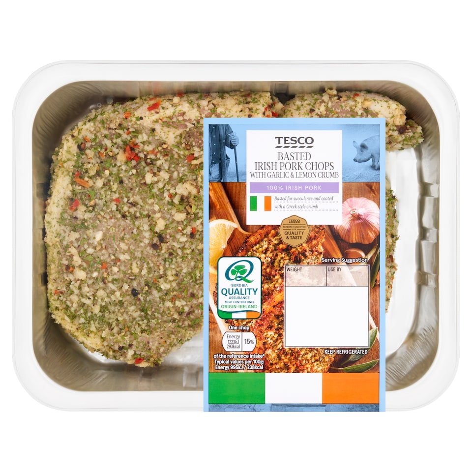 Tesco Basted Irish Pork Loin Chops with Garlic & Lemon Crumb 300g